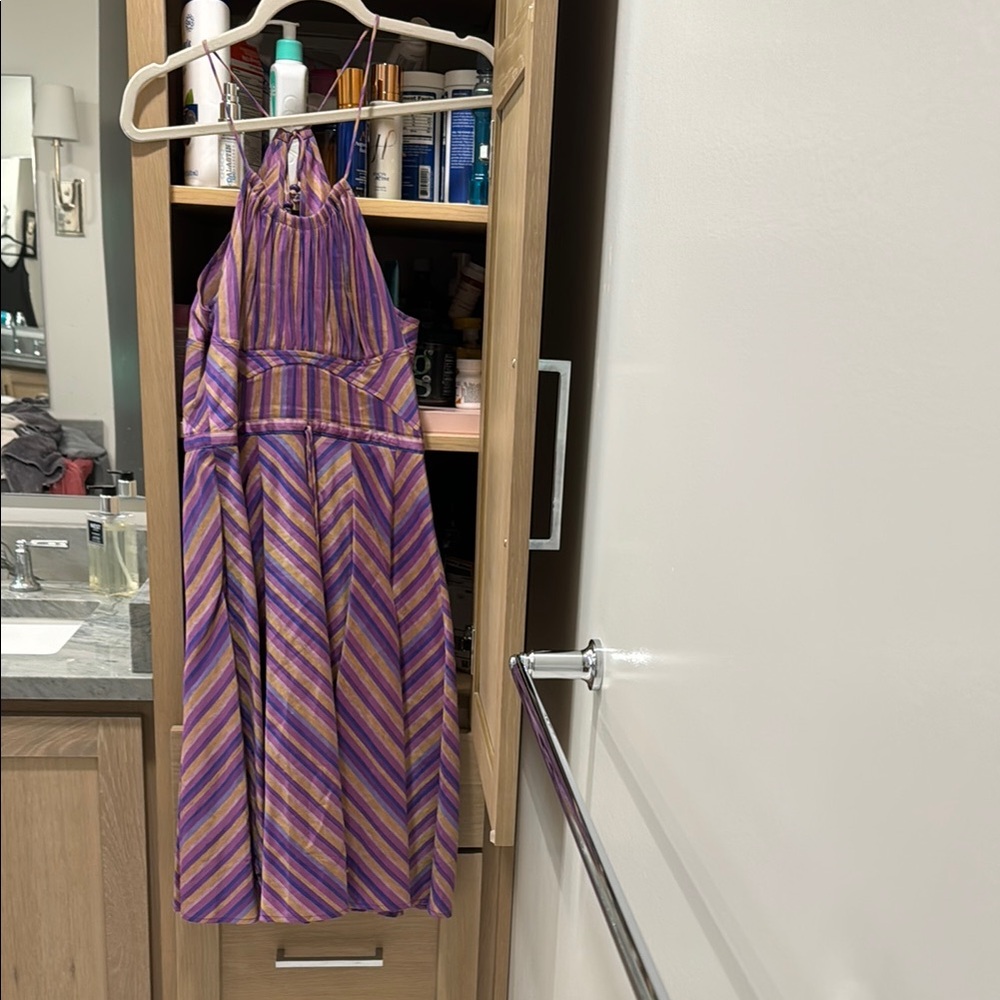 Tracy Reese Purple and Gold Striped Dress